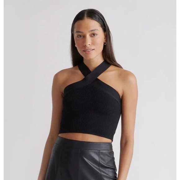 Quince Women's Cropped Halter Ribbed Sweater Knit Tank in Black sz XS NWT - Picture 5 of 5